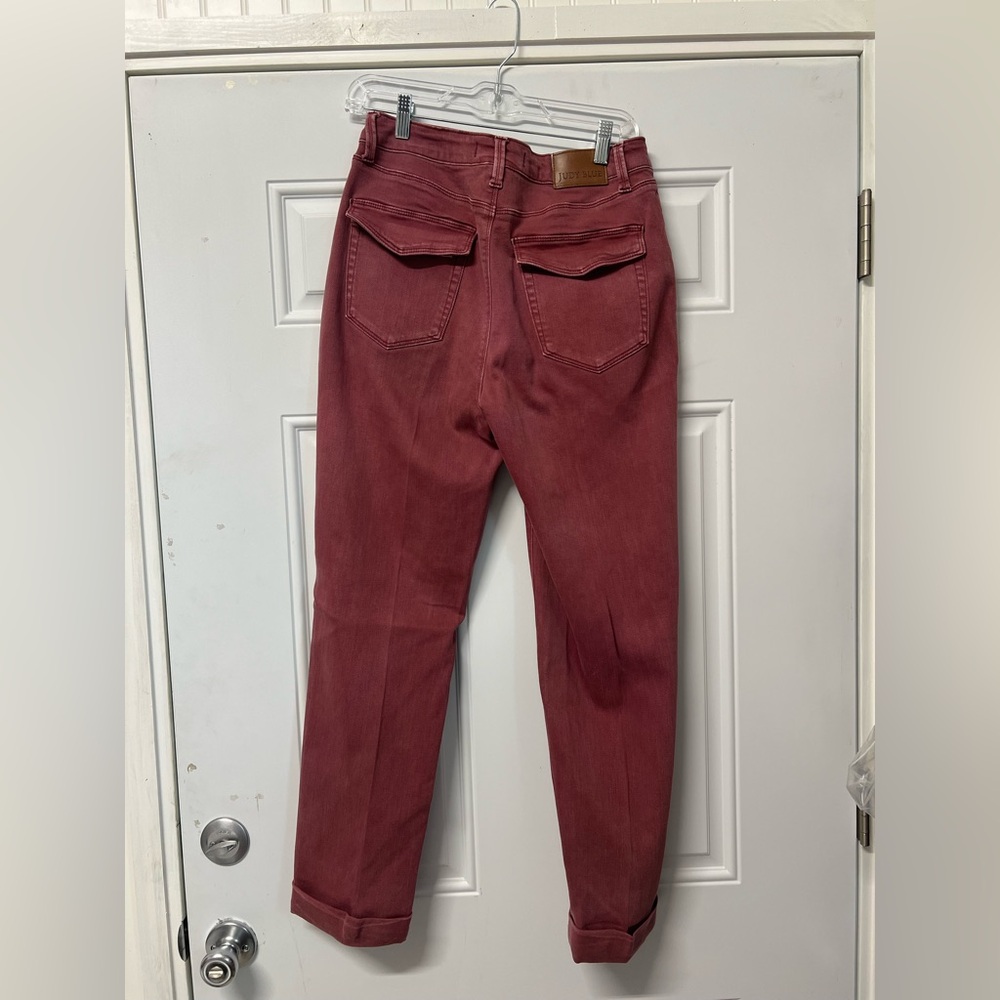 Judy Blue Burgundy High Rise Cuffed Jeans size 7/28 - Picture 8 of 13